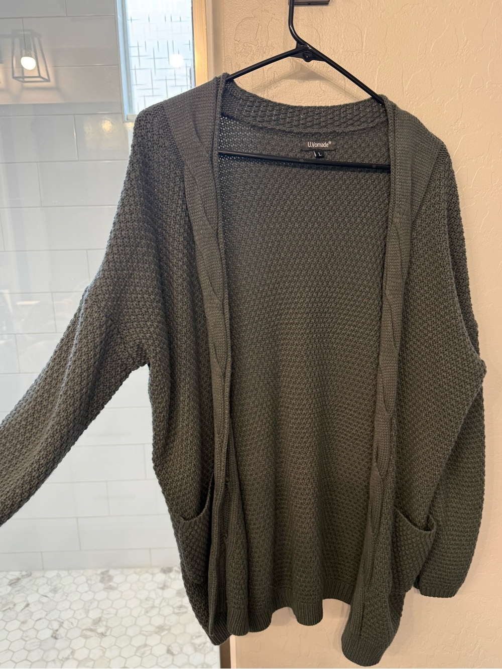 Gray Open-Front Knit Cardigan Sweater